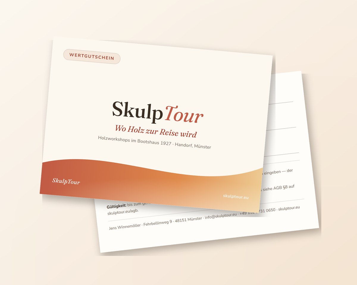 Vorder- und Rückseite des SkulpTour-Wertgutscheins